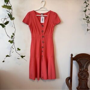 Muse Linen Coral Button-Down Dress